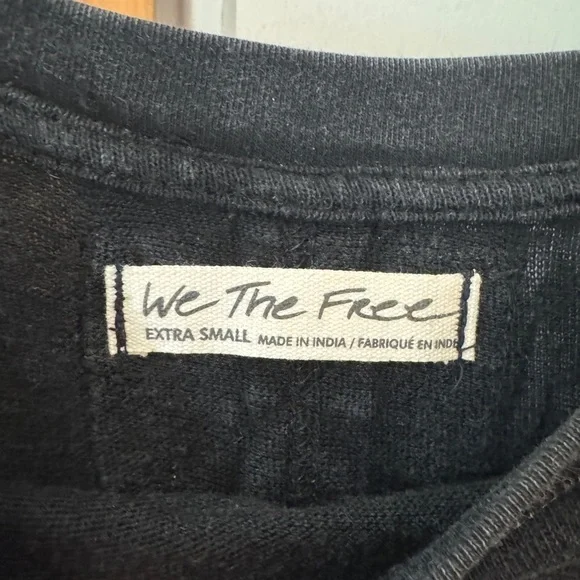 Free People XS Cutout Tee Black Short Sleeve Distressed Boxy Top We The Free - Picture 4 of 7